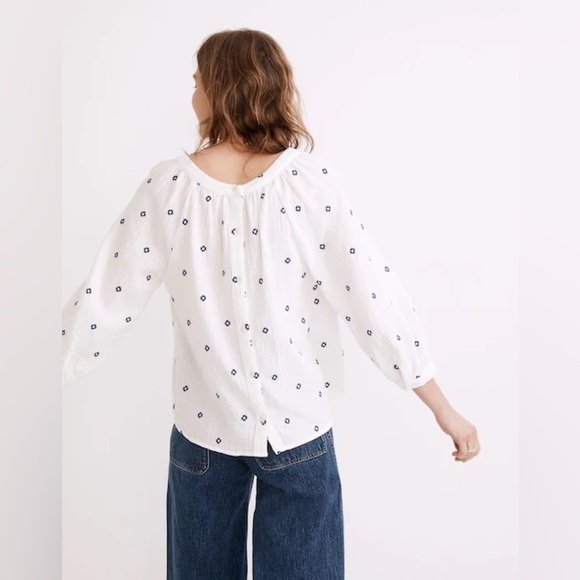 Madewell Embroidered Lightspun Wide Neck Cuffed Sleeve Top - Picture 2 of 11